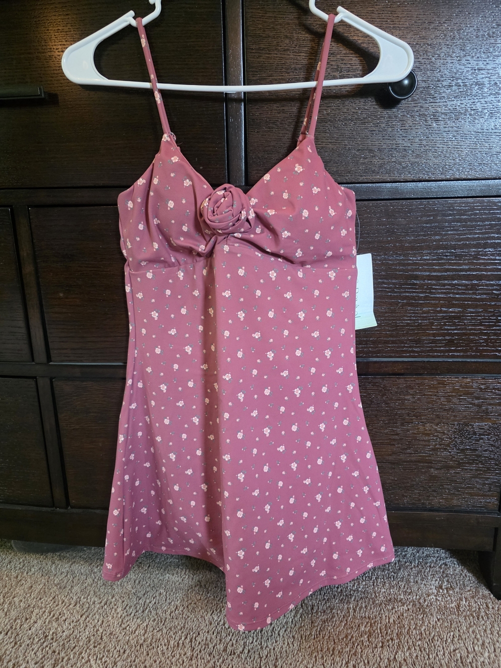 Women's Pink Floral Active Dress with Rosette Detail